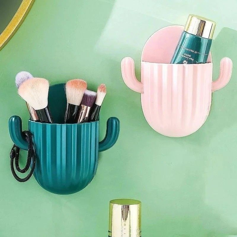  1pc Wall Self-adhesive Toothbrush Holder Drain Shelf Household Cactus Storage Rack