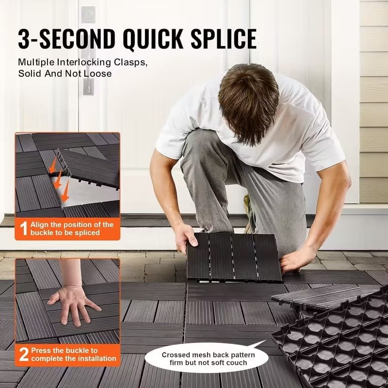  6 pcs Heavy Duty Interlocking Plastic Floor Tiles 12x12 Inch | Indoor & Outdoor Floor Mat | Waterproof Modular Floor Tiles